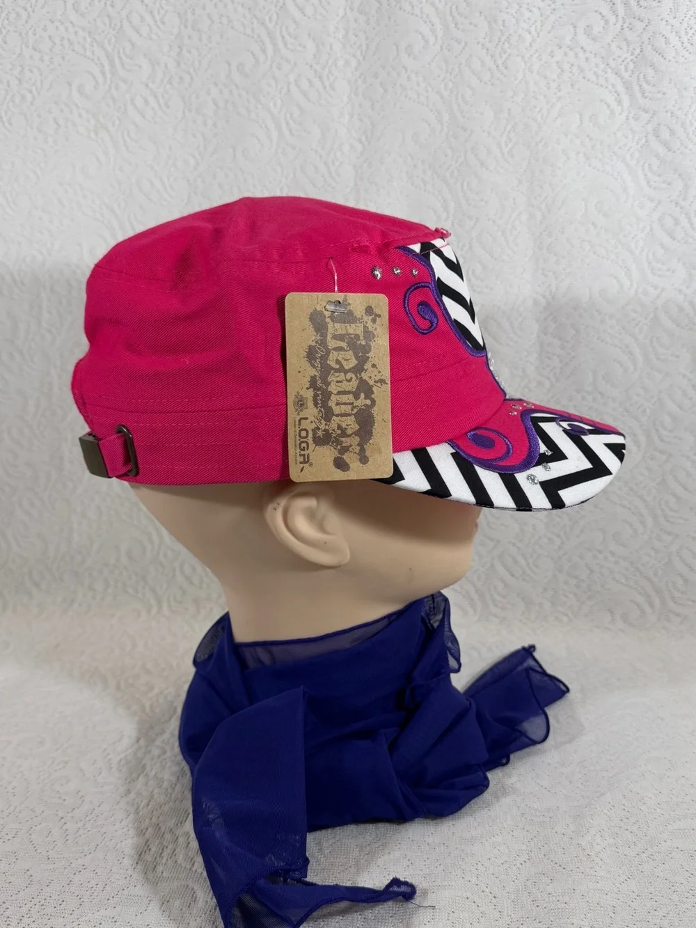 New With Tag Women Pink Fleur-de-Lis Embellished Cap